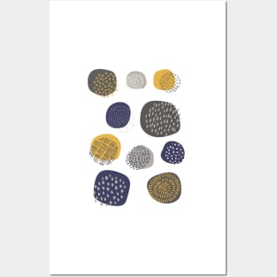 Abstract Pattern of Circles in Navy and Mustard Posters and Art